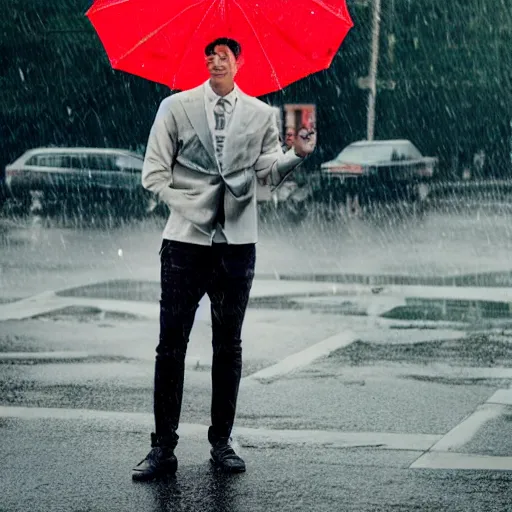 Image similar to photo of a young man holding an umbrella