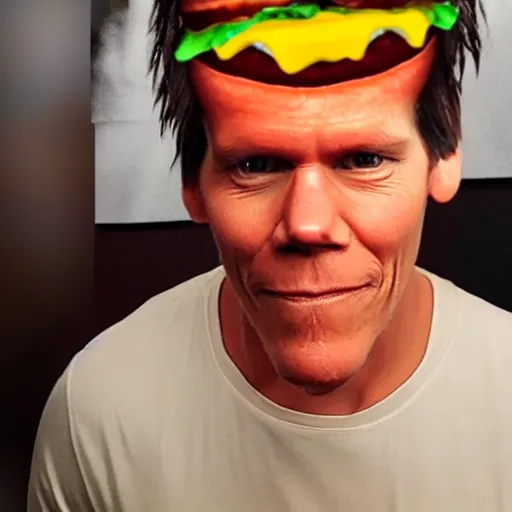 Image similar to kevin bacon face wrapped inside a cheeseburger