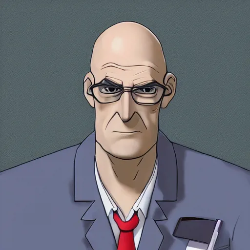 Image similar to A middle-aged Dr. Venture in real life with a hooked nose, a long gaunt face and skinny body and neck, very thin and bald, realistic, very realistic, hyperrealistic, highly detailed, very detailed, extremely detailed, detailed, digital art, oil painting, trending on artstation, headshot and bodyshot, detailed face, very detailed face, extremely detailed face, HD Quality, 8k resolution, very very detailed face, real life