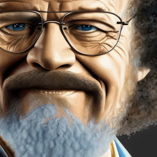 Prompt: Bob Ross is Walter White, hyperdetailed, artstation, cgsociety, 8k