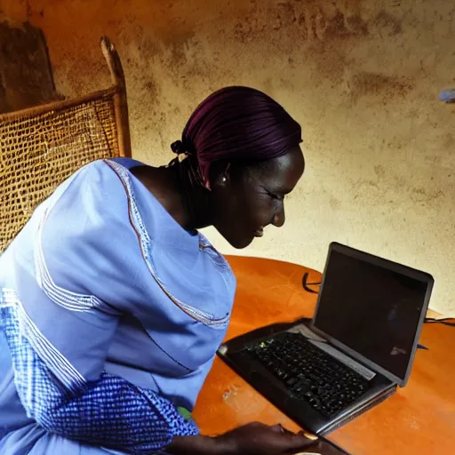 Image similar to A Kenyan businesswoman playing an RPG on her computer, over the shoulder view, iPhone photo