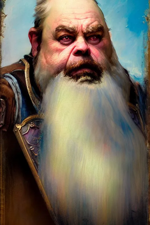 Image similar to soft colorsphotograph imax and solomon joseph solomon and richard schmid and jeremy lipking victorian loose genre loose painting full length portrait painting of grumpy the dwarf disney