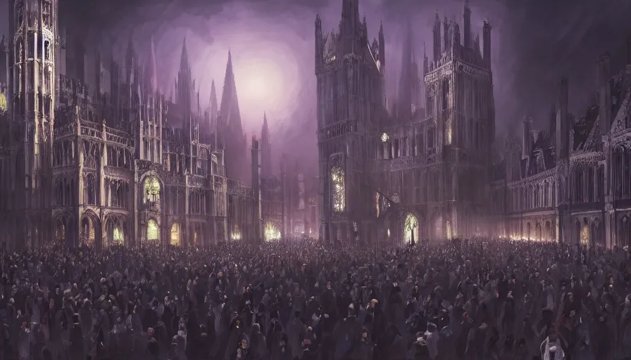 Image similar to neo - gothic london's with crowded place, night, hyperdetailed, artstation, cgsociety, 8 k