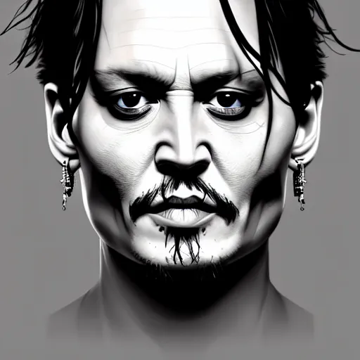 Image similar to johnny depp without limbs, arms and legs missing, intricate, highly detailed, centered, digital painting, artstation, concept art, smooth, sharp focus, illustration, artgerm