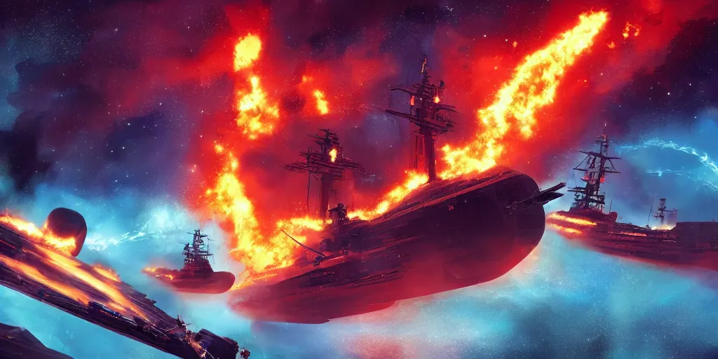 Prompt: attack ships on fire off the shoulder of orion, in the style of bladerunnder 2 0 4 9