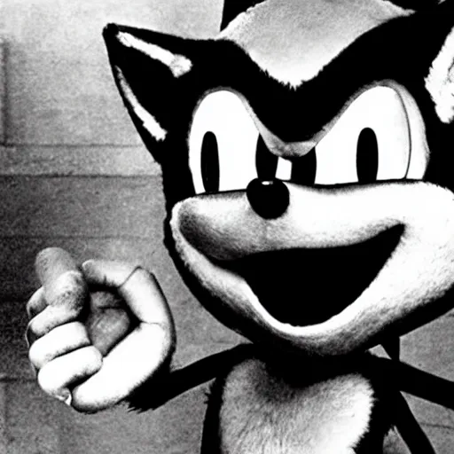 Prompt: sonic the hedgehog is sentenced at the nuremberg trials, historical photograph