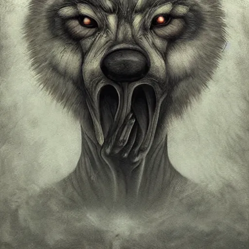 Image similar to Wolf as a painter, artwork by Antón Semenov,