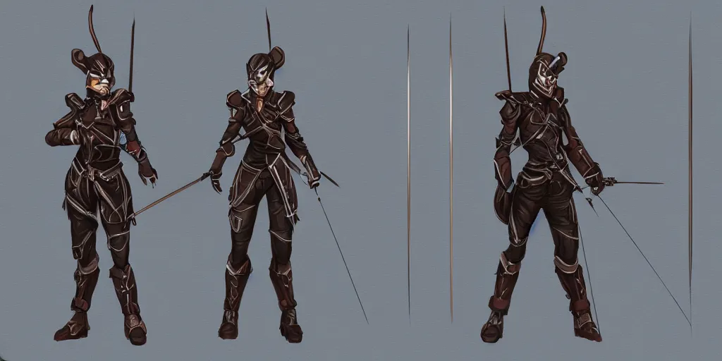 Image similar to character concept art for a dark cyber-archer