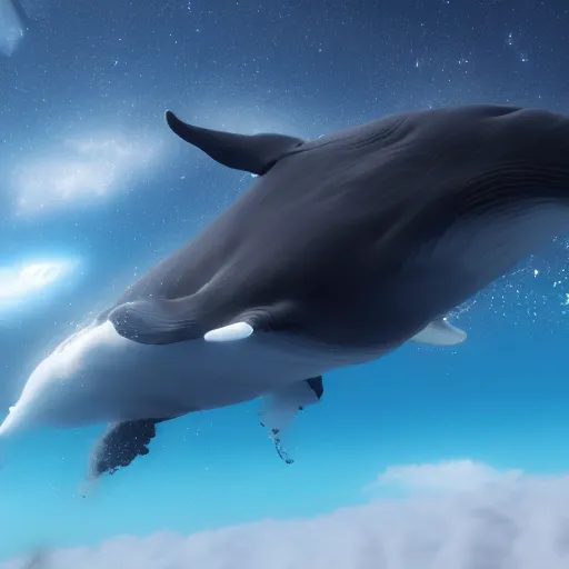 Image similar to high quality photo of big whale floating in space, photorealism, 8k, rendered by unreal engine