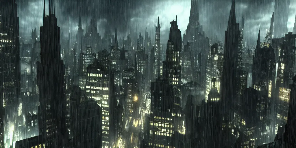 Image similar to gotham city without batman, octane render, hyperrealistic, cinematic lighting, octane render,