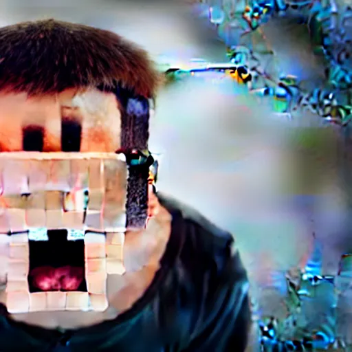 Prompt: photograph of a man with a MINECRAFT head screaming in pain, 8k resolution, high detail, ULTRA REALISTIC VFX, reflections