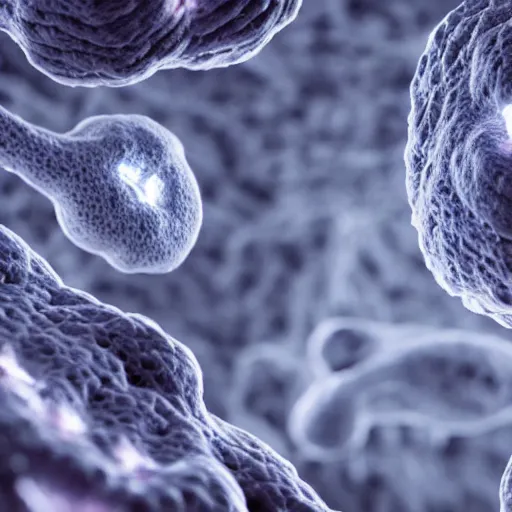 Prompt: a breathtaking view of micro - biology, we see cells splitting and macrophages consuming virus ', beautiful lighting, very high detail, subtle volumetric lighting, sub - surface scattering, arnold render, dof, zeiss 2 0 mm,