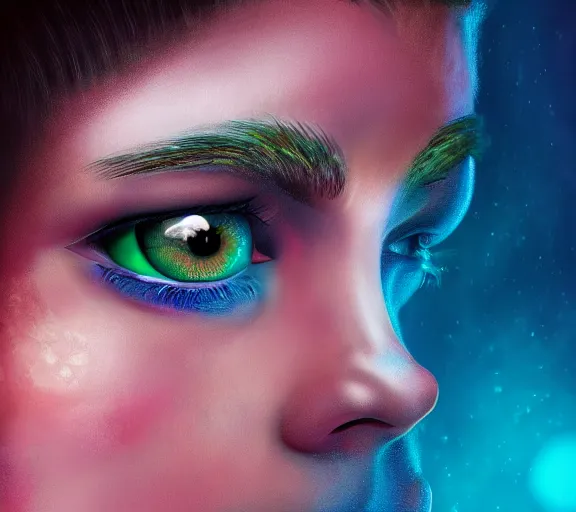 Image similar to extremely beautiful young man with hyperealistic eyes, digital art, vivid background, seductive.