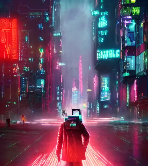 Image similar to marty mcfly wearing a futuristic outfit in a cyberpunk city, neon signs, futuristic, realistic, 8 k, extremely detailed, cgi, trending on artstation, hyper - realistic render, 4 k hd wallpaper, premium prints available, by greg rutkowski, esuthio, craig mullins, dystopian scifi gear, gloomy
