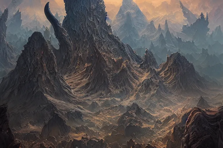 Prompt: a lovecraftian painting of the mountains of madness, cosmic horror elements, ultra realistic, concept art, intricate details, eerie, highly detailed, photorealistic, octane render, 8 k, unreal engine. art by artgerm and greg rutkowski and alphonse mucha