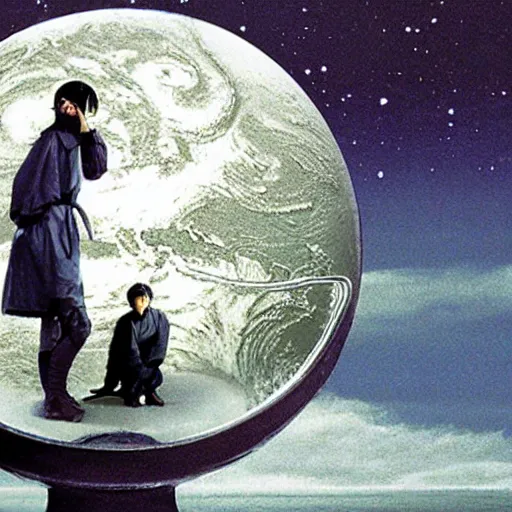 Prompt: on the silver globe