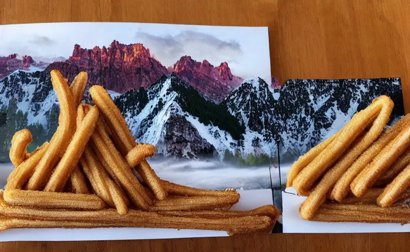 Image similar to a mountain landscape made out of churros