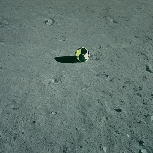 Image similar to a photography of a green soccer pitch on the moon, extreme long shot