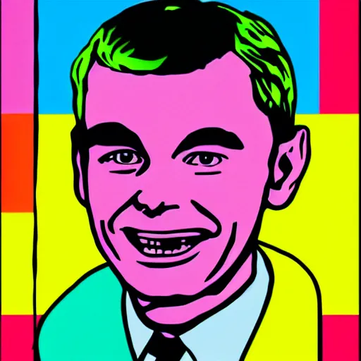 Prompt: rainbow smiling happy alan turing. pop art.