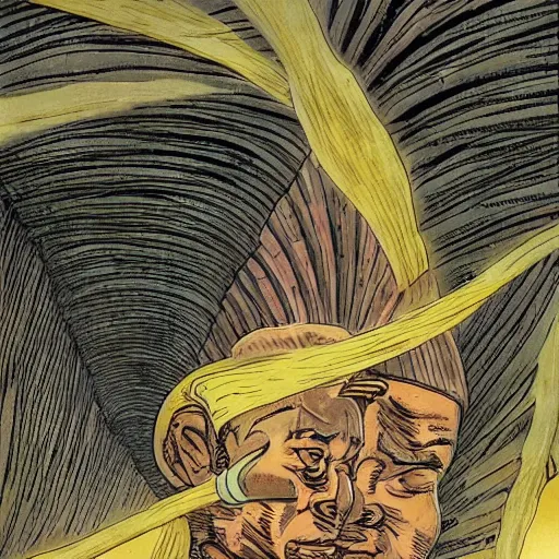 Prompt: A beautiful installation art. Wind snapped at me, warm and fragrant. The atmosphere was thick with pollen and micro-organisms, goading my body’s ancient defences. in Egypt by Naoki Urasawa, by Jean Giraud spontaneous