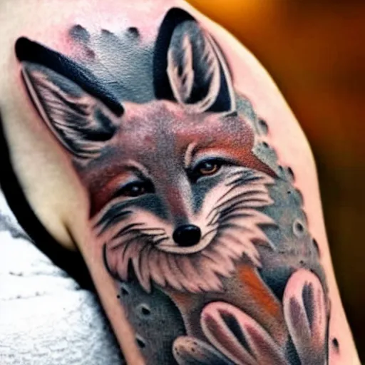 Prompt: A tattoo of a fox