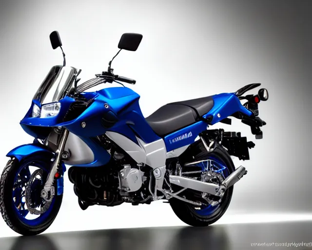 Image similar to 2 0 0 4 yamaha fzs 1 0 0 0, blue, studio lighting, photo, extremely detailed, artistic photography, 8 k, trending, very accurate,