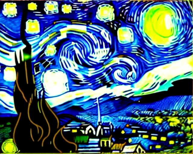 Prompt: keanu reeves in starry night by van gogh