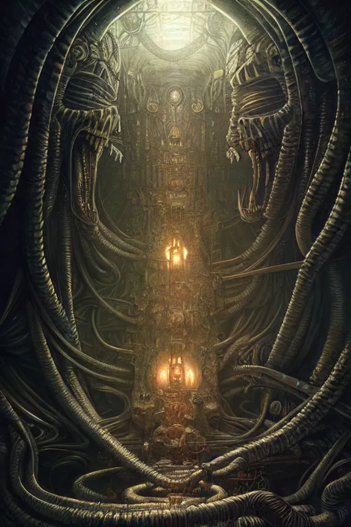 Prompt: inside of lord jabu jabu by anna podedworna, ayami kojima, greg rutkowski, giger, maxim verehin