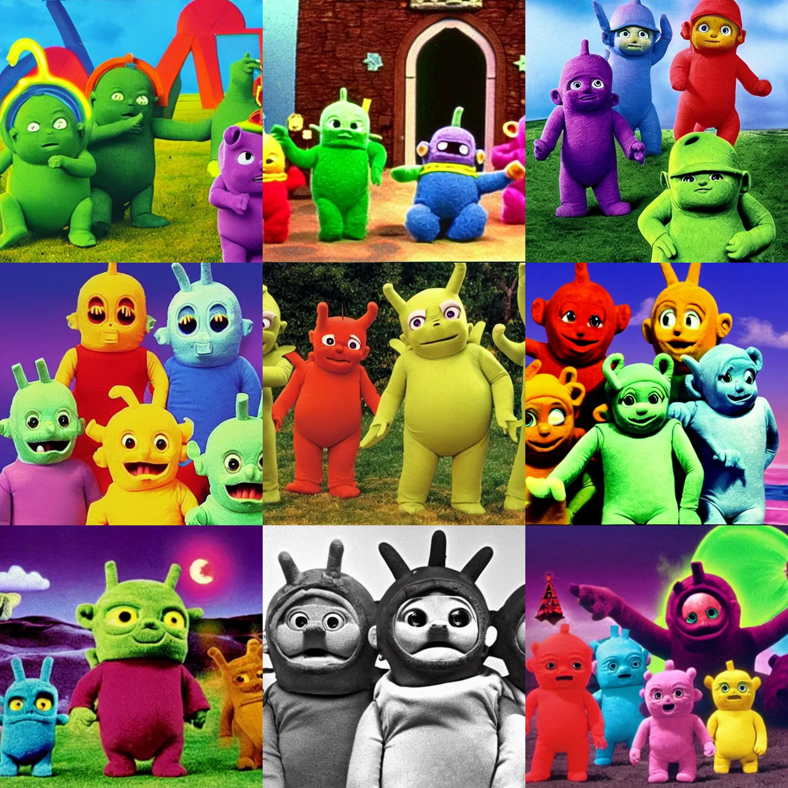 Prompt: eldritch monsters in teletubbies tv show