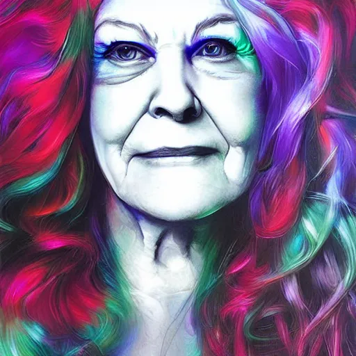 Prompt: portrait of janice joplin at age 2 7 in psychedelic colors, painted by artgerm