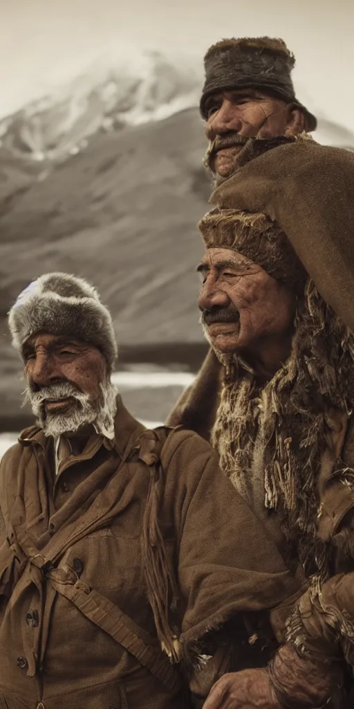 Image similar to Selknam man with corporal pain during the Hain Ceremony in Tierra Del Fuego in 1923, unreal 5, hyper realistic, realistic, photo realistic, dynamic lighting, highly detailed, cinematic landscape, studio landscape, studio lighting