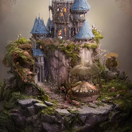 Image similar to the miniature castle of dreamers by ellen jewett and tom bagshaw is a beautiful and intricate sculpture. rendered in octane, it is a true piece of art. the attention to detail is amazing, 8 k resolution, ultradetailed