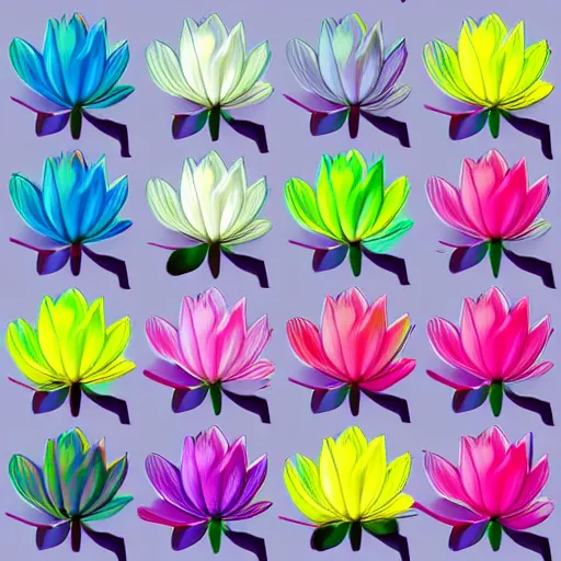 Prompt: different colored lotus flowers, digital art, trending on artstation