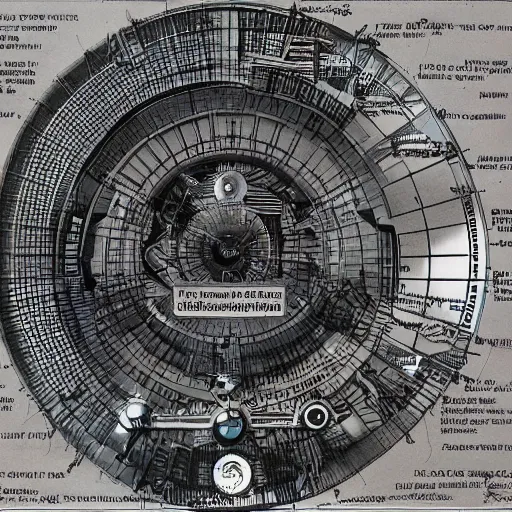 Image similar to blueprint of a time machine, detailed