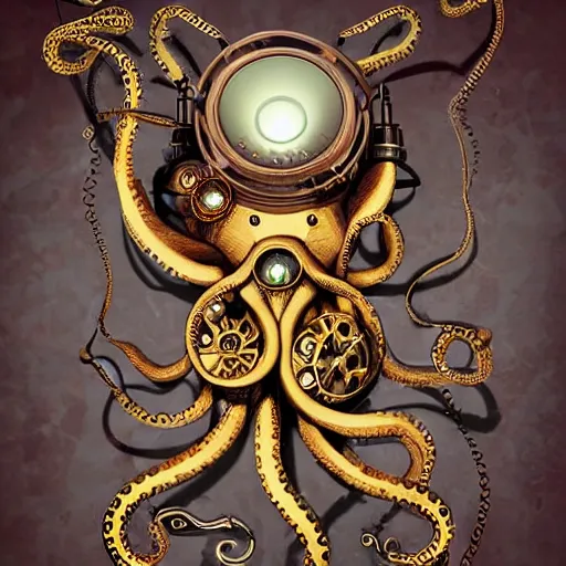 Image similar to steampunk octopus with headphones playing synthesizers, lights, lasers, music, highly detailed, realistic,