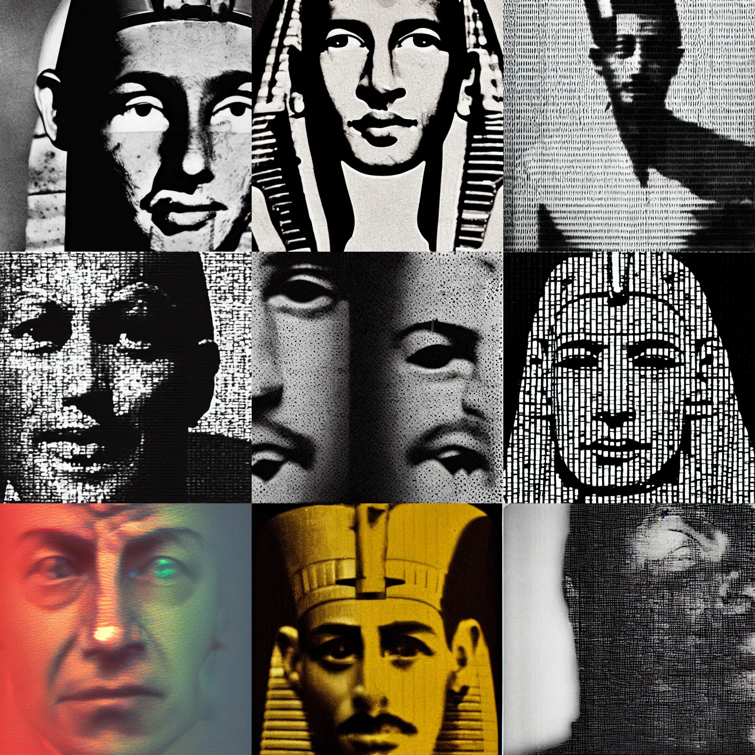Prompt: close up portrait of a pharaoh, by bruce gilden and trent parke, old film glitch overlay
