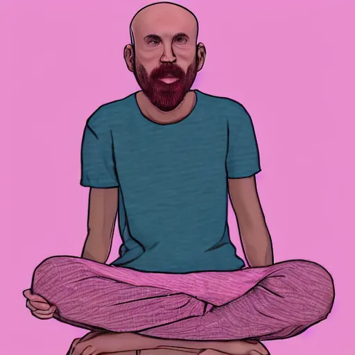 Prompt: bald skinny man in a pink t - shirt and pink pants, digital art