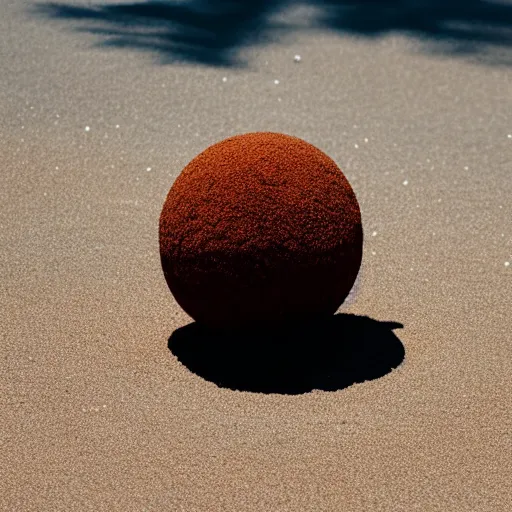 Prompt: A sphere made of sand levitating over glowing lava