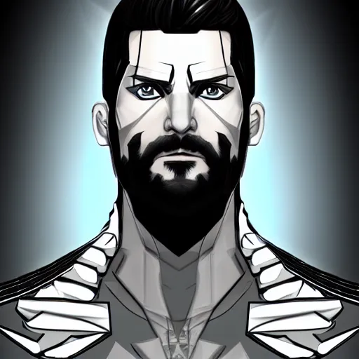 Prompt: A portrait of Adam Jensen as Gigachad, transhumanist, high contrast, extremely-detailed, Raytracing, neo-gothic