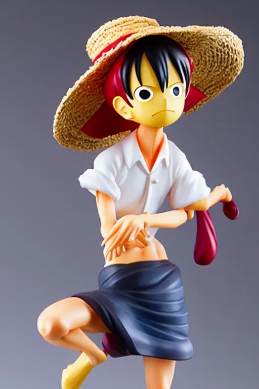 Image similar to figurine of luffy wearing an elegant summer blouse, personification, official store photo, commercial photo, featured on amiami, lovecraftian, 8 k, 8 5 mm, beautiful composition