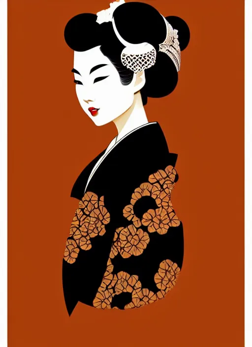 Image similar to silhouette of a geisha, vector art style, medium shot, intricate, elegant, highly detailed, digital art, ffffound, art by jc leyendecker and sachin teng