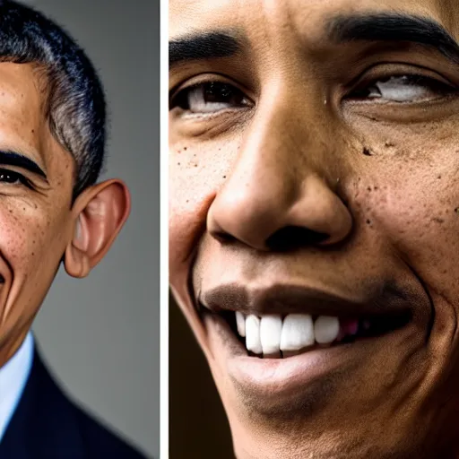 Image similar to A portrait Obama teams up with a teenage Obama, perfect faces, 50 mm, award winning photography