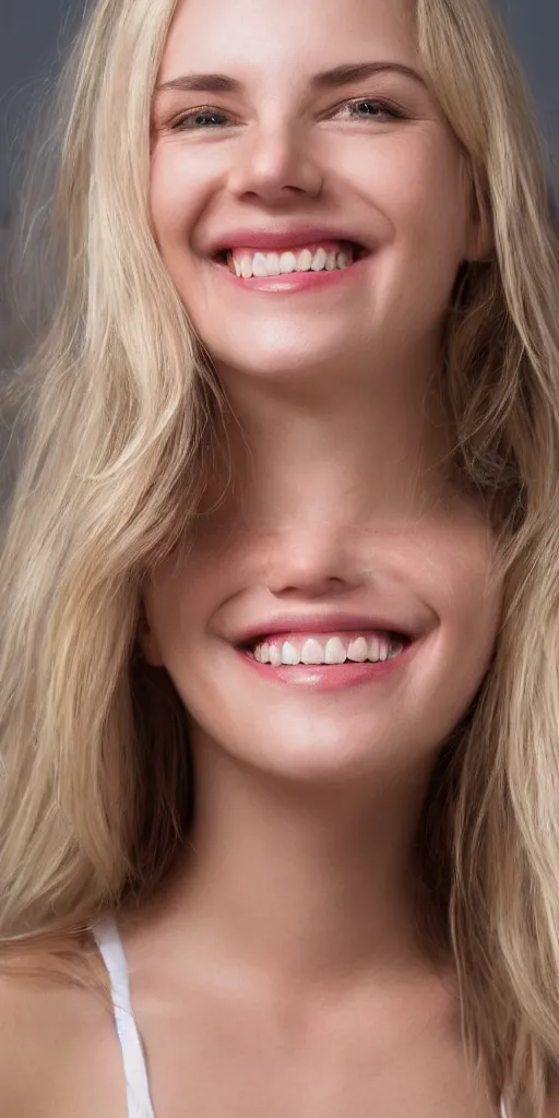 Prompt: blonde white woman smiling, portrait, hd, realistic