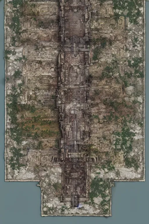 Image similar to full - color fantasy floor plan map of a ruined temple, by greg rutkowski and james gurney, trending on artstation