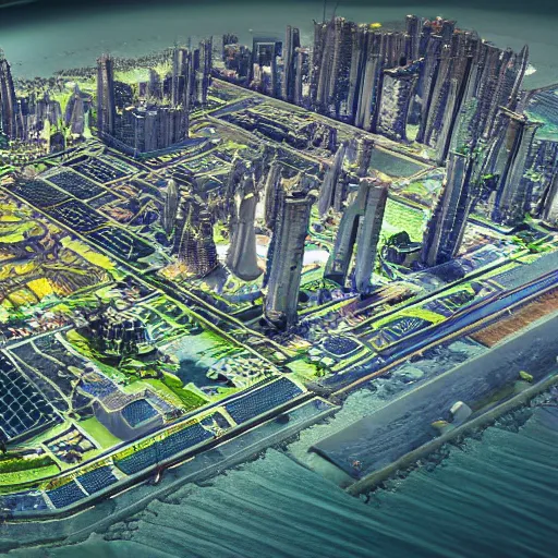 Prompt: solarpunk sea city, highly detailed, 4k, HDR, smooth, sharp focus, hyper realistic, high resolution