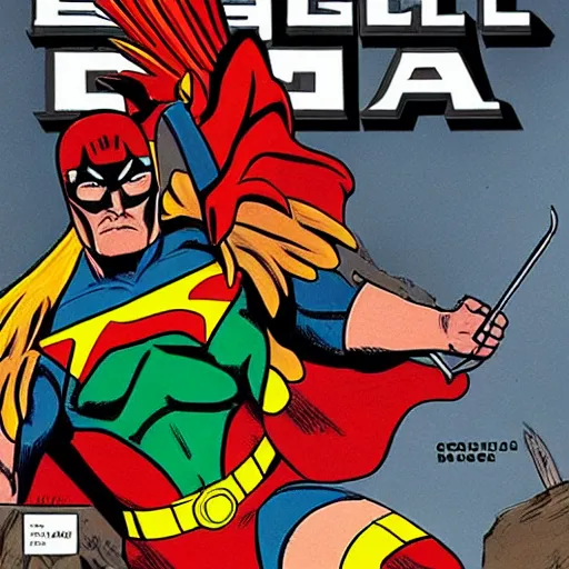 Image similar to comic book cover about superhero called eagle man, superhero with eagle mask and wings logo, issues 1, realistic