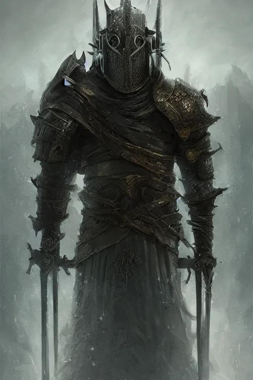 Image similar to portrait of the Knight in style of Dark souls and elden ring, by Wlop, fantasy matte painting, trending on cgsociety, highly detailed