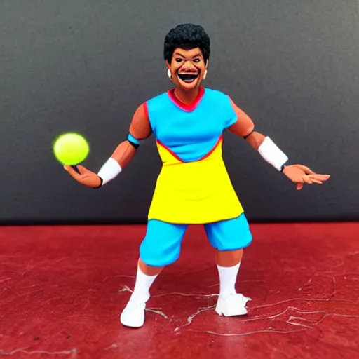 Prompt: maya angelou cosplay tennis player, stop motion vinyl action figure, plastic, toy, butcher billy style