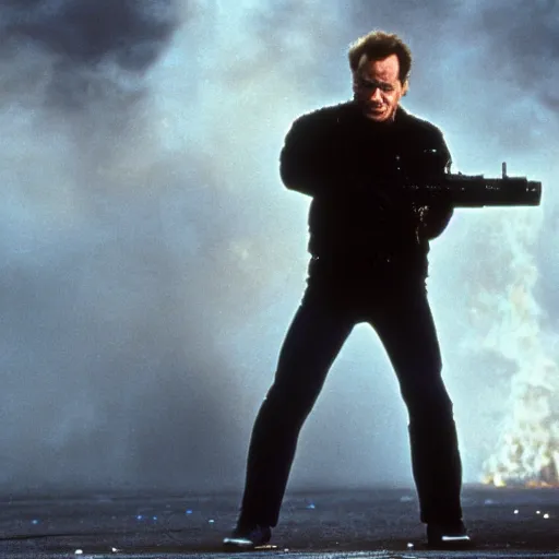 Image similar to bill murray in terminator, movie still, promotional shot