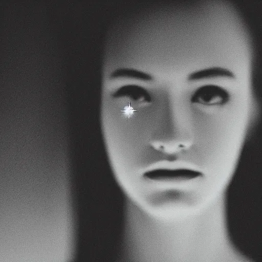 Prompt: Analog portrait of a android woman, greyscale, depth of field, bokeh, deep space visible in the background